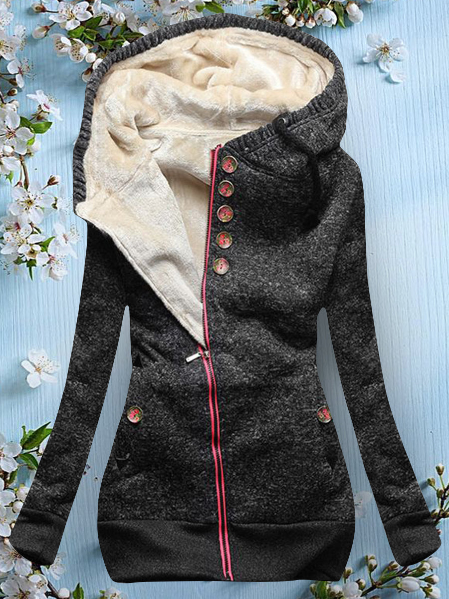 Women's Polka Dot Printing Contrast Color Zipper Cotton Jacket