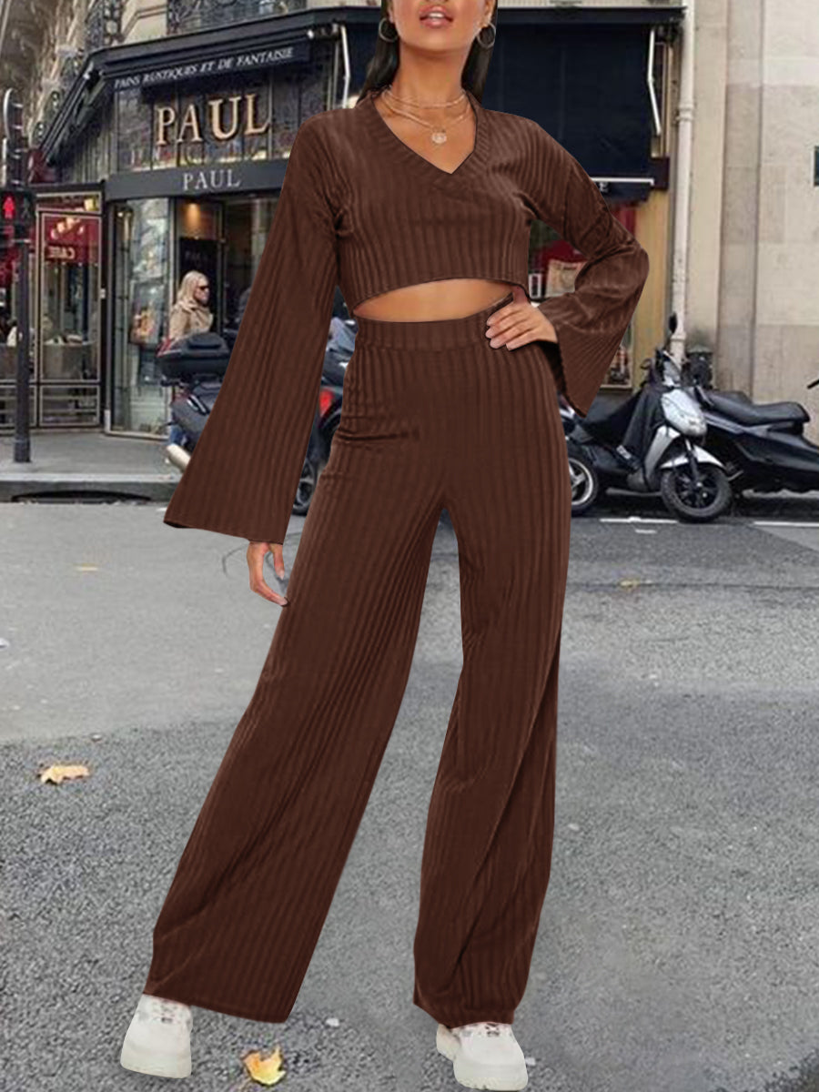 V-neck Pullover Knit Loose Two-piece Suit