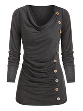 Load image into Gallery viewer, Long-sleeved Button Fashion Crinkle Blend Top
