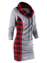 Load image into Gallery viewer, Casual Plaid High Neck Mid-Length Hoodie
