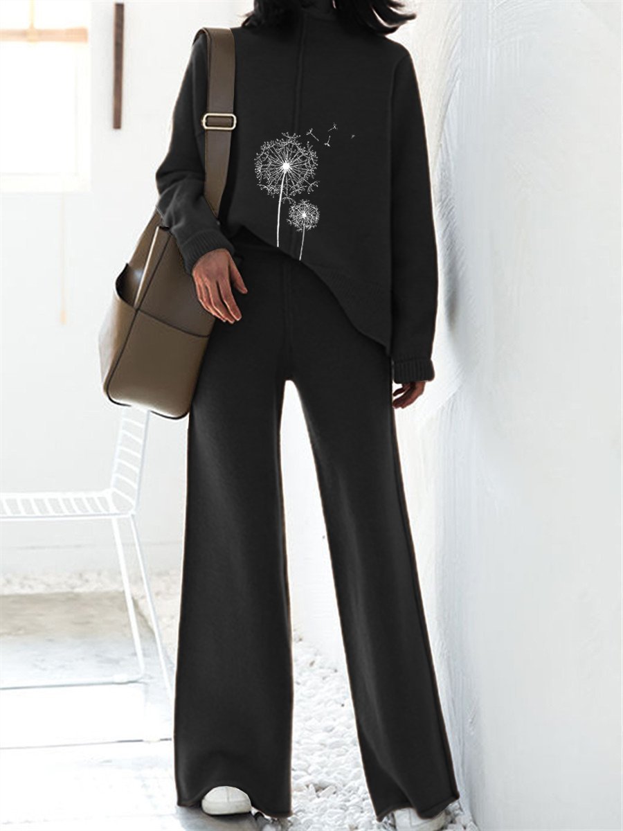Fashion Casual High Collar Printed Two-piece Suit