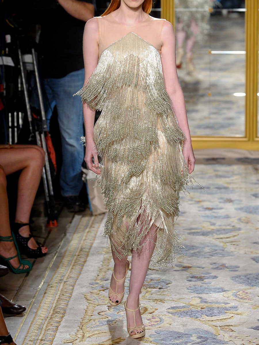 Fashion Fringed Sleeveless Midi Dress