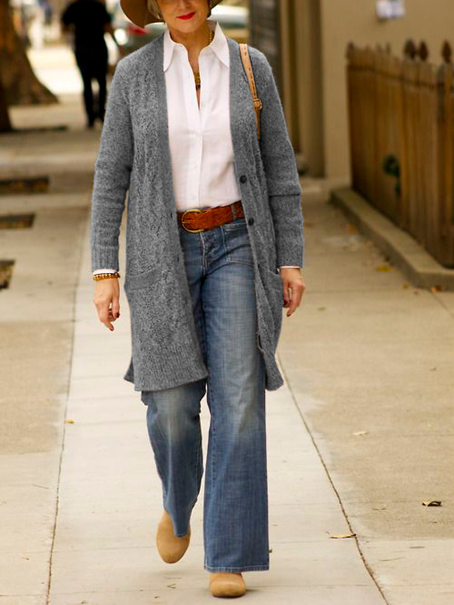 Loose Fashion Casual Solid Color Woolen Cardigan Jacket