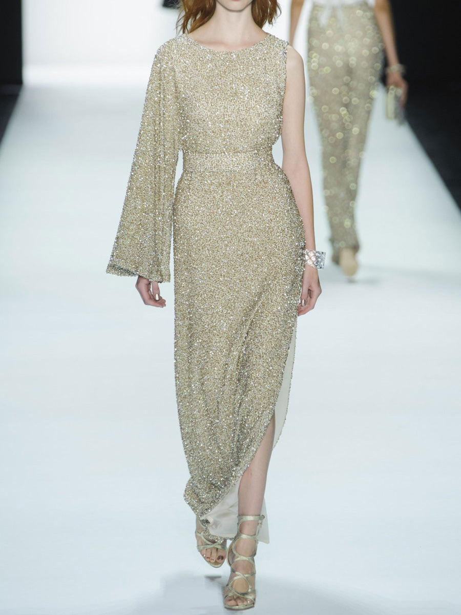 Fashion One-shoulder Sequin Elegant Evening Dress