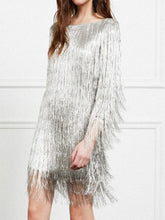 Load image into Gallery viewer, Fashion Solid Color Round Neck Fringed Evening Dress
