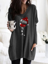 Load image into Gallery viewer, Cozy Christmas Red Wine Glass Print Pocket Top
