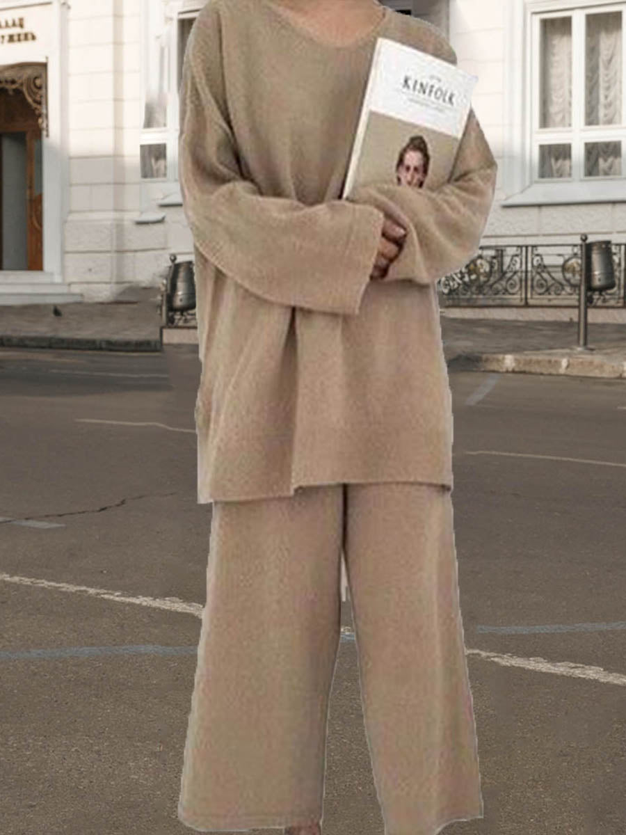 Fashion Solid Color Knitted Casual Loose Two-piece Suit
