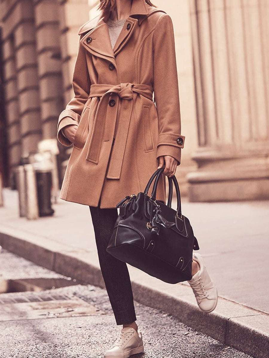 Women's Double Collar Fake Two Piece Solid Color Casual Jacket