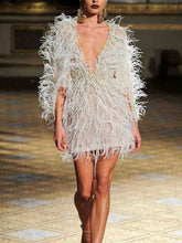 Load image into Gallery viewer, Sexy V-neck Feather Mini Dress
