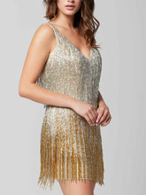 Load image into Gallery viewer, Fashion Sleeveless V-Neck Gradient Fringe Party Dress
