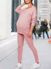 Load image into Gallery viewer, Solid Color Loose Neckline Top Trousers Maternity Suit
