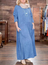Load image into Gallery viewer, Retro Long Sleeve Loose Casual Dress with Pockets
