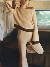 Load image into Gallery viewer, Comfortable Lazy Sexy Striped Color Matching Women&#39;S Knitted Suit
