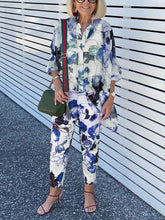 Load image into Gallery viewer, Retro Elegant Long Sleeved Shirt Top Pants Floral Suit
