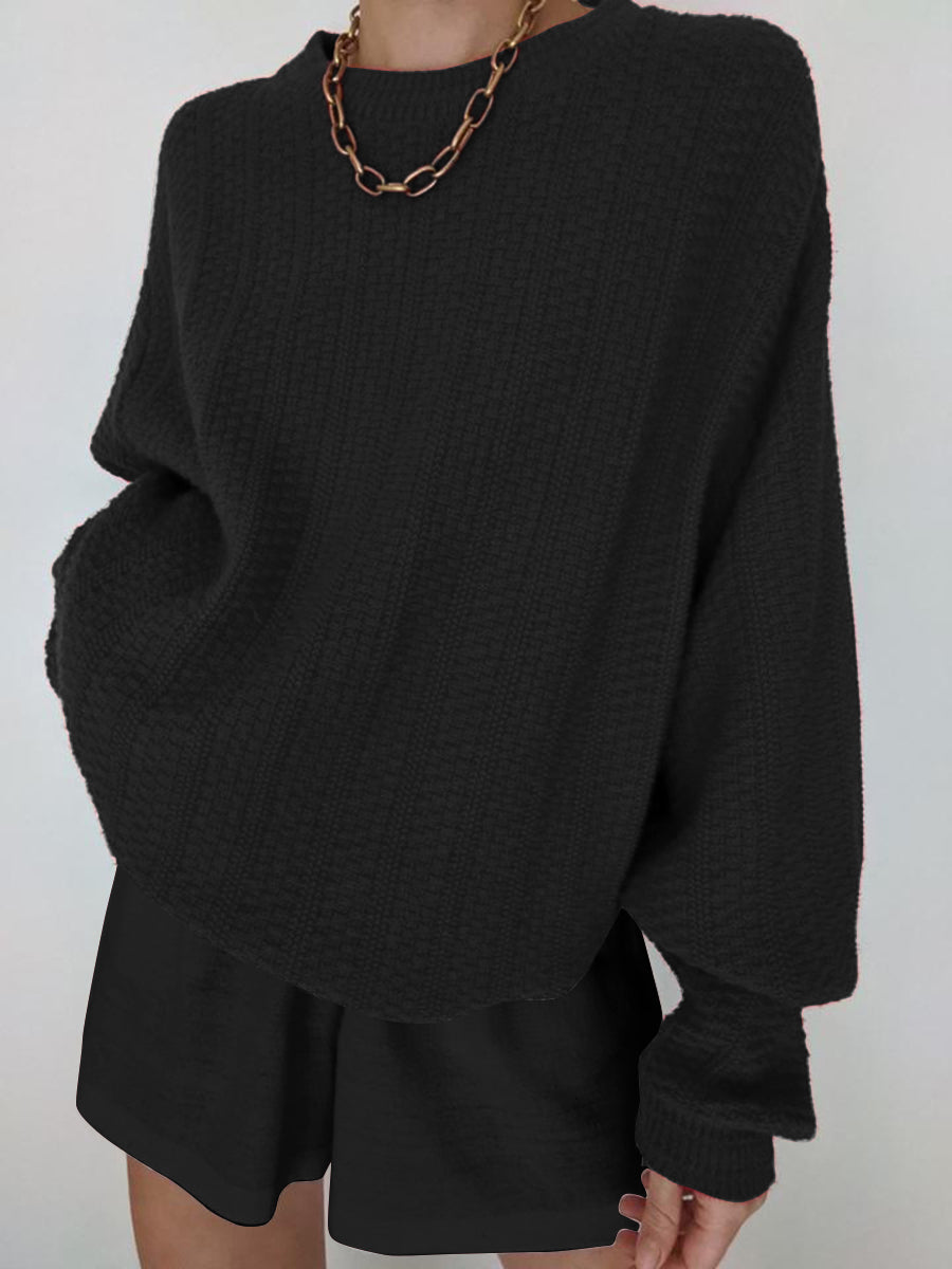 Pure Color Casual Long-Sleeved Knitted Shorts Suit