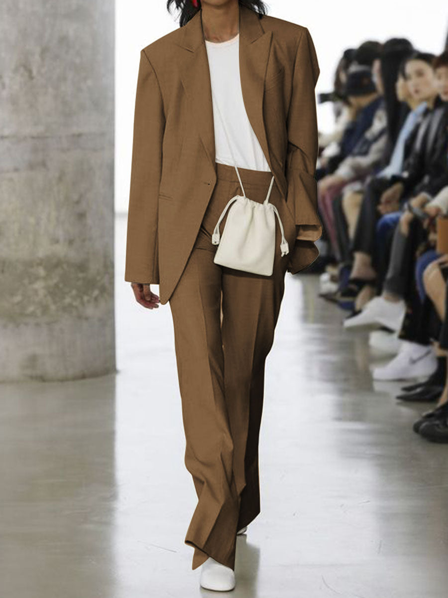 Two-piece Suit Lapel Solid Color Women's Suit