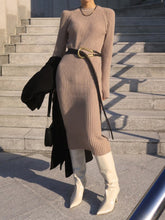 Load image into Gallery viewer, Casual Solid Color Long Sleeve Round Neck Knitted Dress
