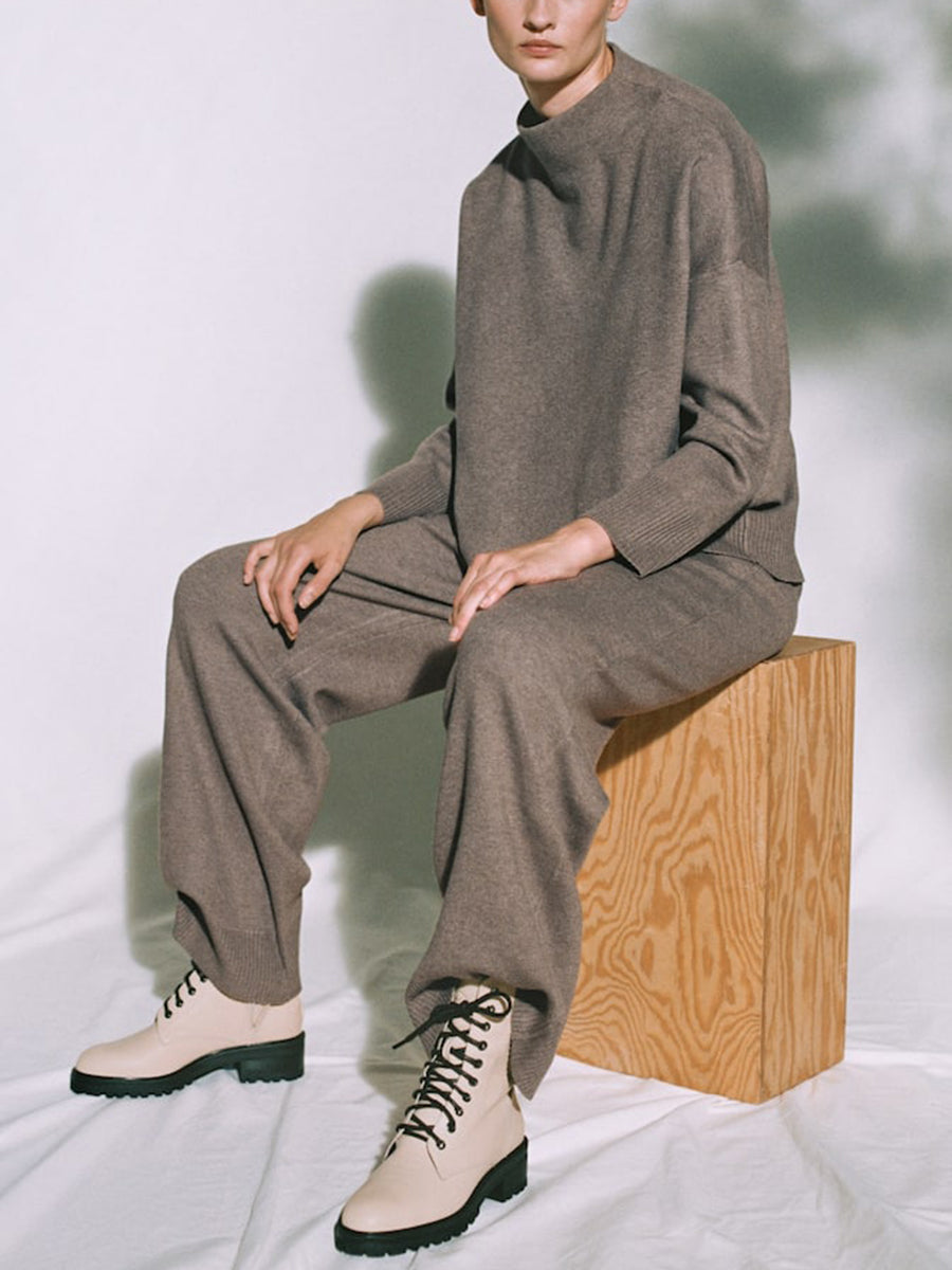 Solid Color Knitted Turtleneck Comfortable Suit