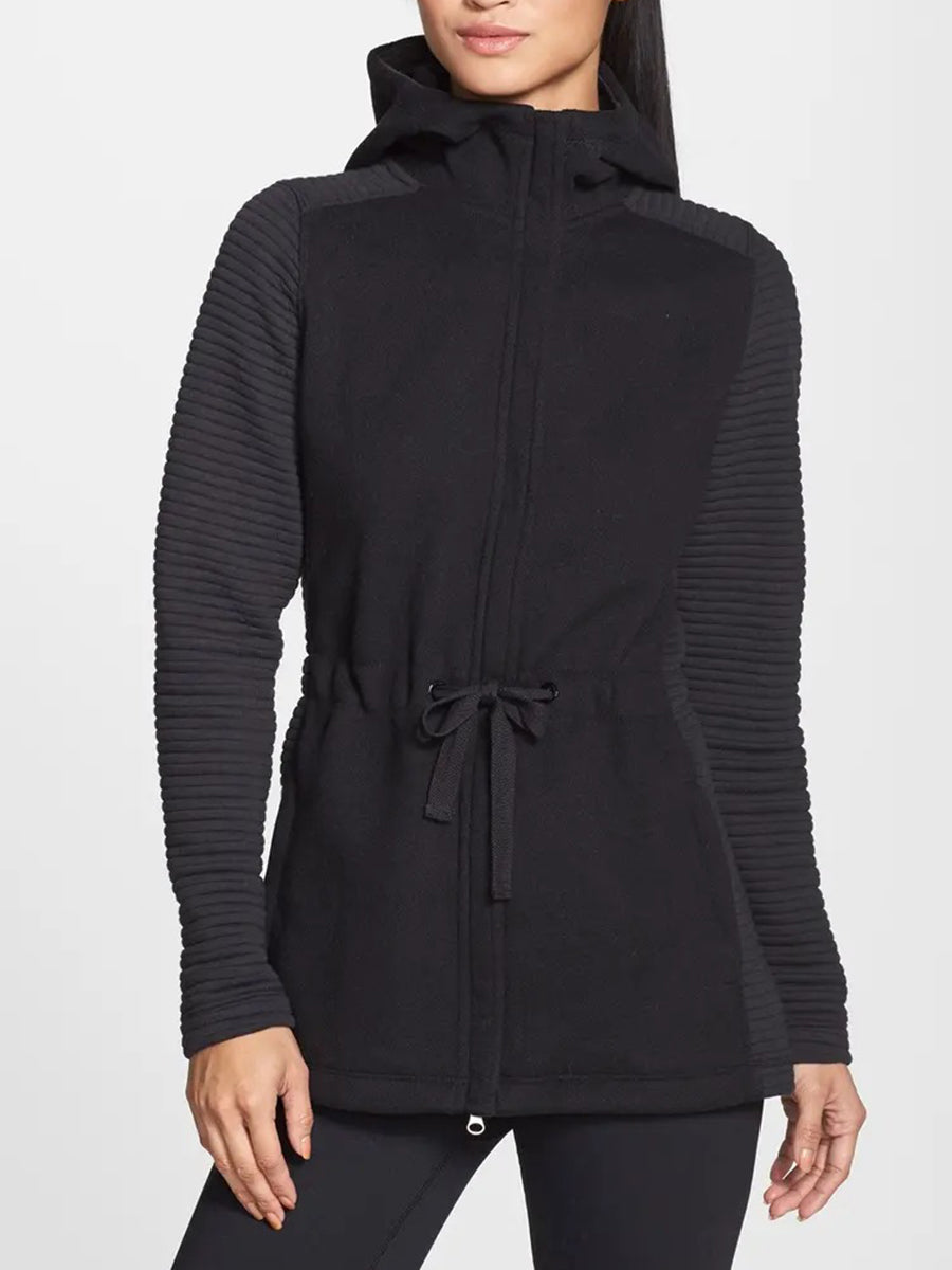 Panelled Hooded Waist Drawstring Sports Jacket