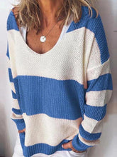 Load image into Gallery viewer, Women&#39;s Hollow-Carved Striped V-Neck Sweater
