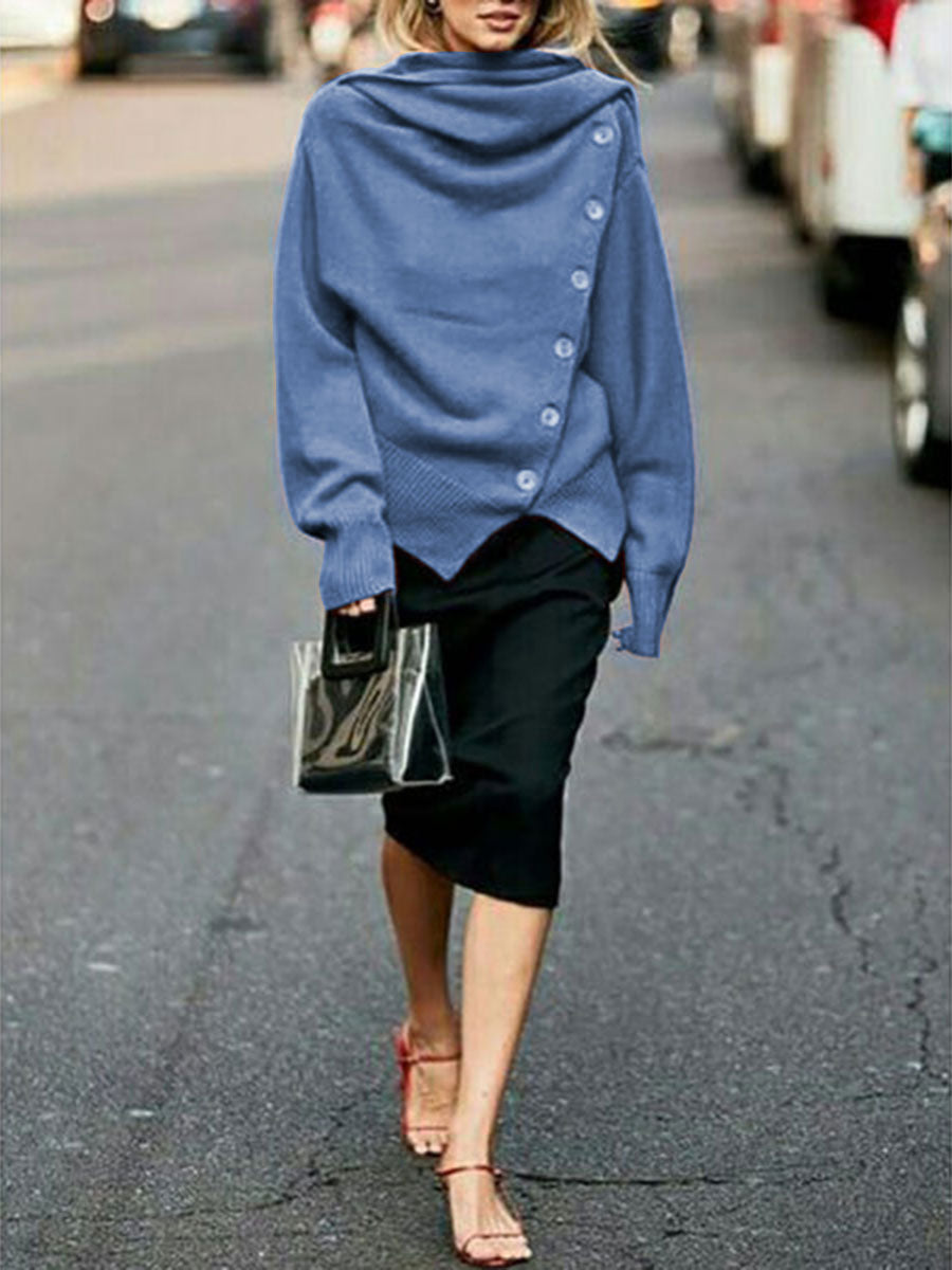 Fashion Casual Long-sleeved Button Pile Collar Top