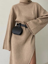 Load image into Gallery viewer, Fashion Casual Solid Color Flared Sleeve Turtleneck Sweater Dress
