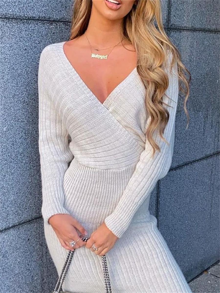 Sexy And Elegant V-Neck Women'S Sweater Dress