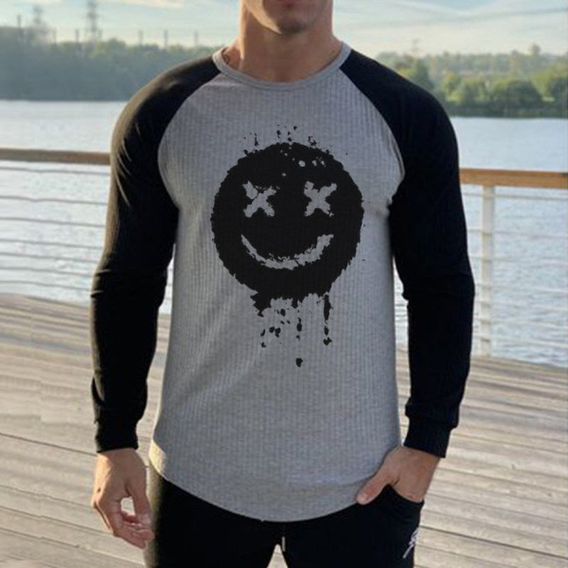 Men'S Slim Stitching Printed Long-Sleeved Casual T-Shirt