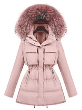 Load image into Gallery viewer, Furry Hat Zipper Women&#39;s Coat with Pockets
