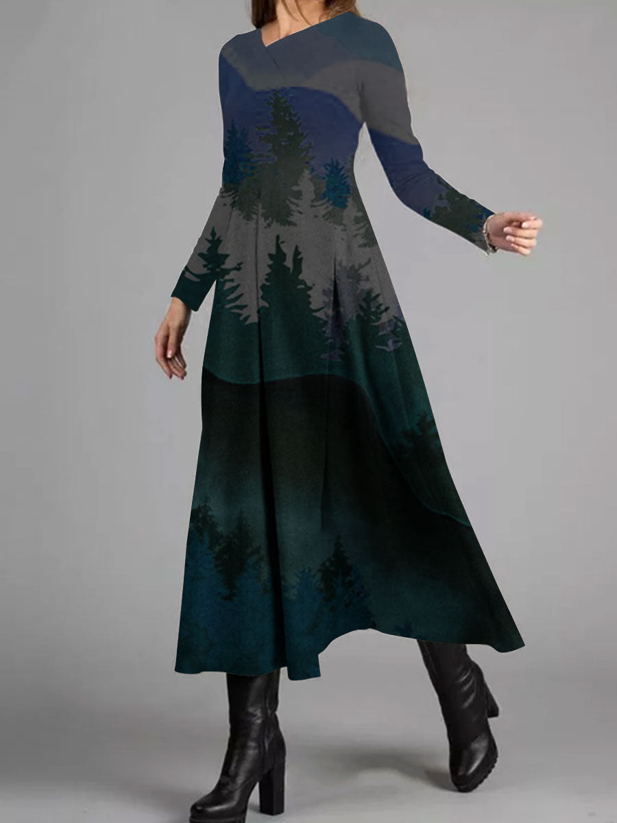 Long Sleeve Printed Casual Dress