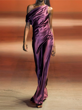 Load image into Gallery viewer, Fashion One-shoulder Solid Color Silk Evening Dress
