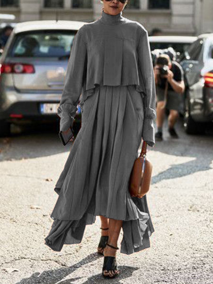 Women's Knitted Turtleneck Knitted Skirt Two-piece Suit