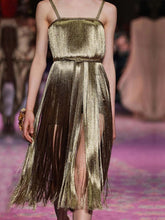 Load image into Gallery viewer, Fashion Strapless Sleeveless Fringe Midi Dress
