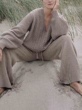 Load image into Gallery viewer, Casual Loose V-Neck Long Sleeve Top Pants Knitted Suit
