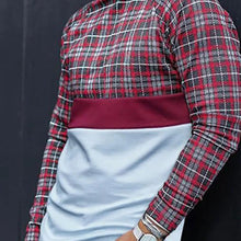 Load image into Gallery viewer, Fashion Plaid Stitching High Neck Men&#39;S T-Shirt
