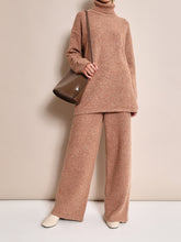 Load image into Gallery viewer, Fashionable Simple Casual Loose Turtleneck Top Pants Knitted Suit
