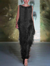 Load image into Gallery viewer, Sleeveless Round Neck Fashion Party Fringed Dress

