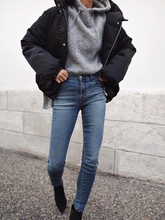 Load image into Gallery viewer, Fashion Black Puffer Jacket Zipper Warm Coat
