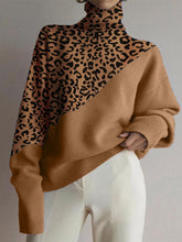 Load image into Gallery viewer, Fashion High Collar Leopard Stitching Loose Sweater
