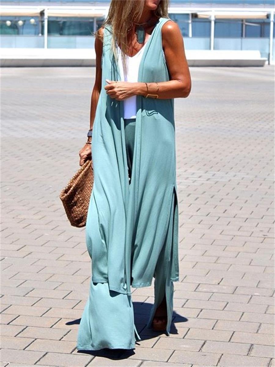 Fashion Solid Color Sleeveless Women'S Two-Piece Suit