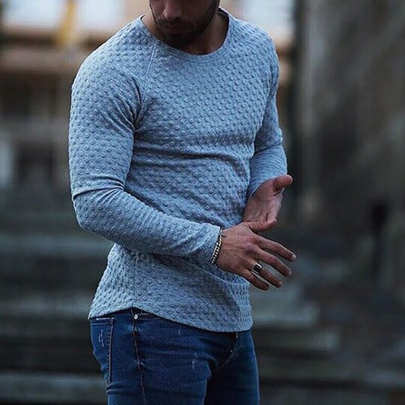 Men'S Slim Solid Color Polyester Casual Long Sleeve T-Shirt