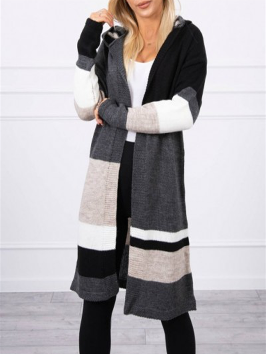 Autumn And Winter Casual Women'S Color Matching Hooded Sweater Coat