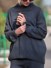 Load image into Gallery viewer, Casual Simple Loose Long Sleeve High Neck Top Pants Knitted Suit
