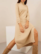 Load image into Gallery viewer, Casual Solid Color High Neck Knitted Split Dress
