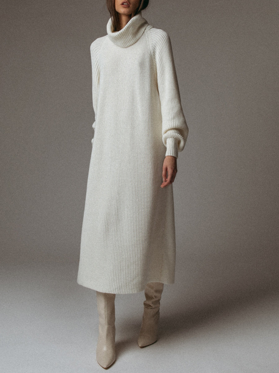 Solid Color Turtleneck Casual Sweater Dress