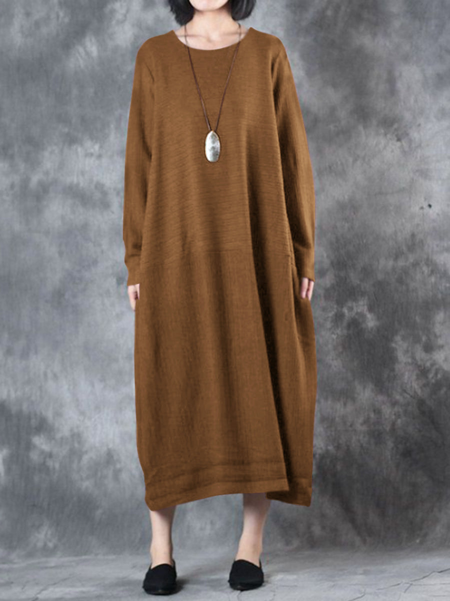 Casual Loose Round Neck Striped Women'S Knitted Dress