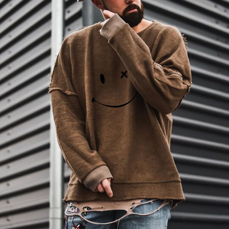 Men'S Fashion Smile Print Long Sleeve Sweater