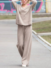 Load image into Gallery viewer, Casual Simple Loose Long Sleeve V Neck Top Pants Knitted Suit

