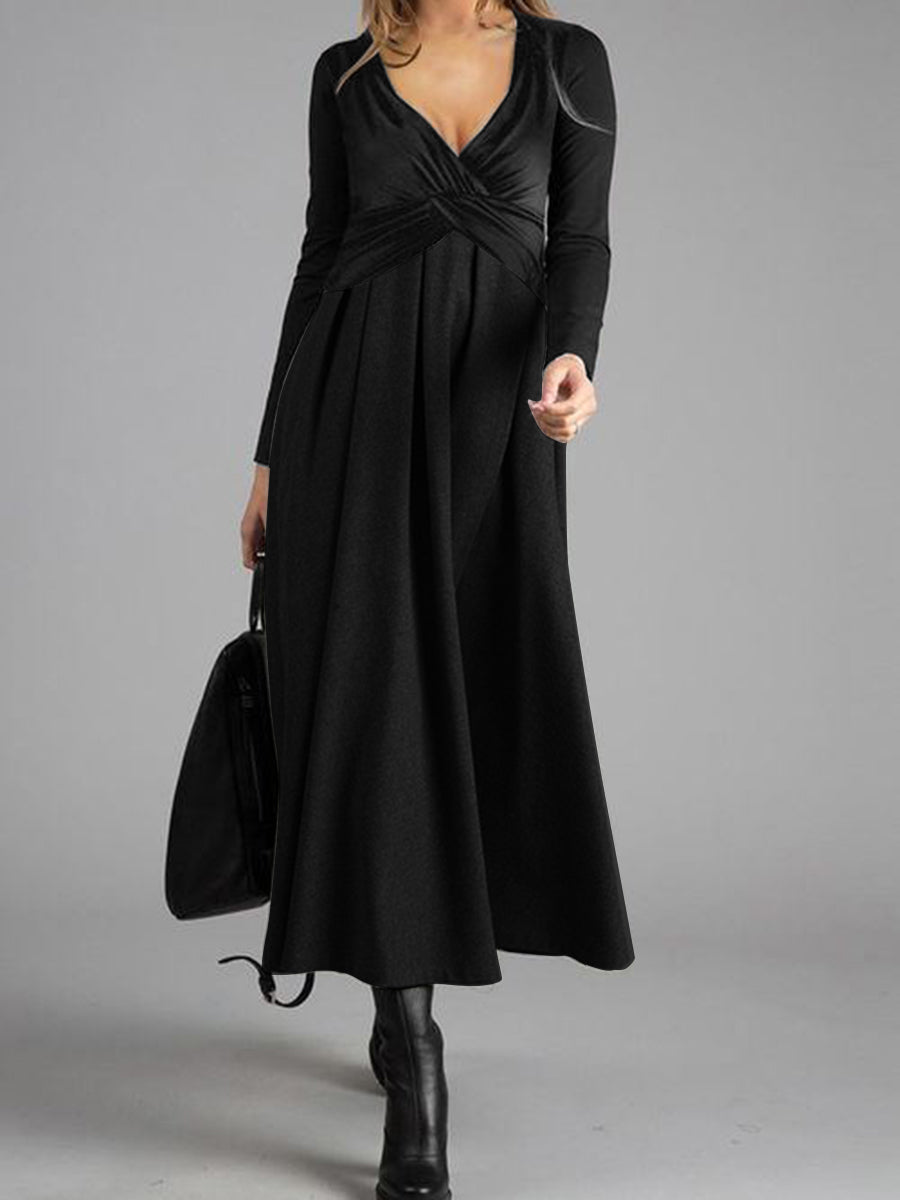 Casual Fashion Long Sleeve Deep V-neck Dress