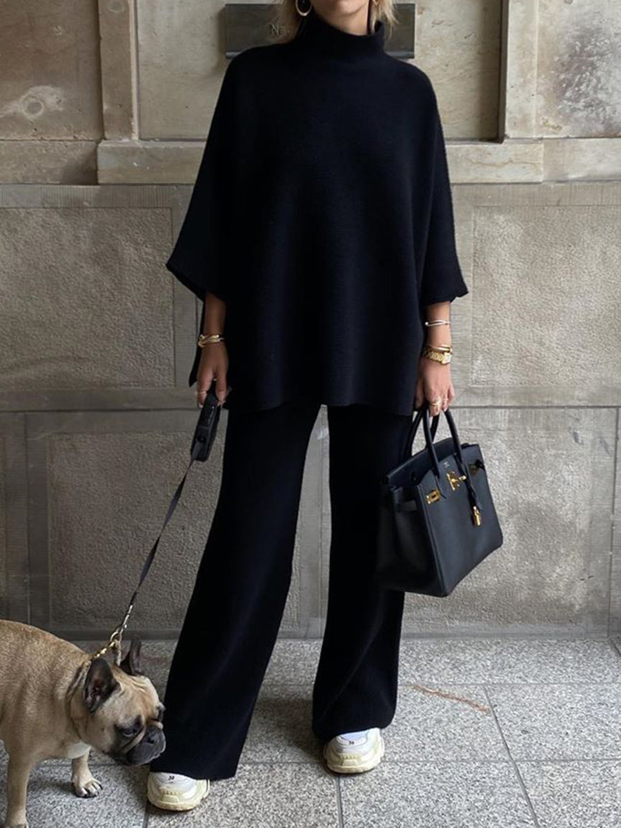 Fashion Solid Color Round Neck Two-piece Suit